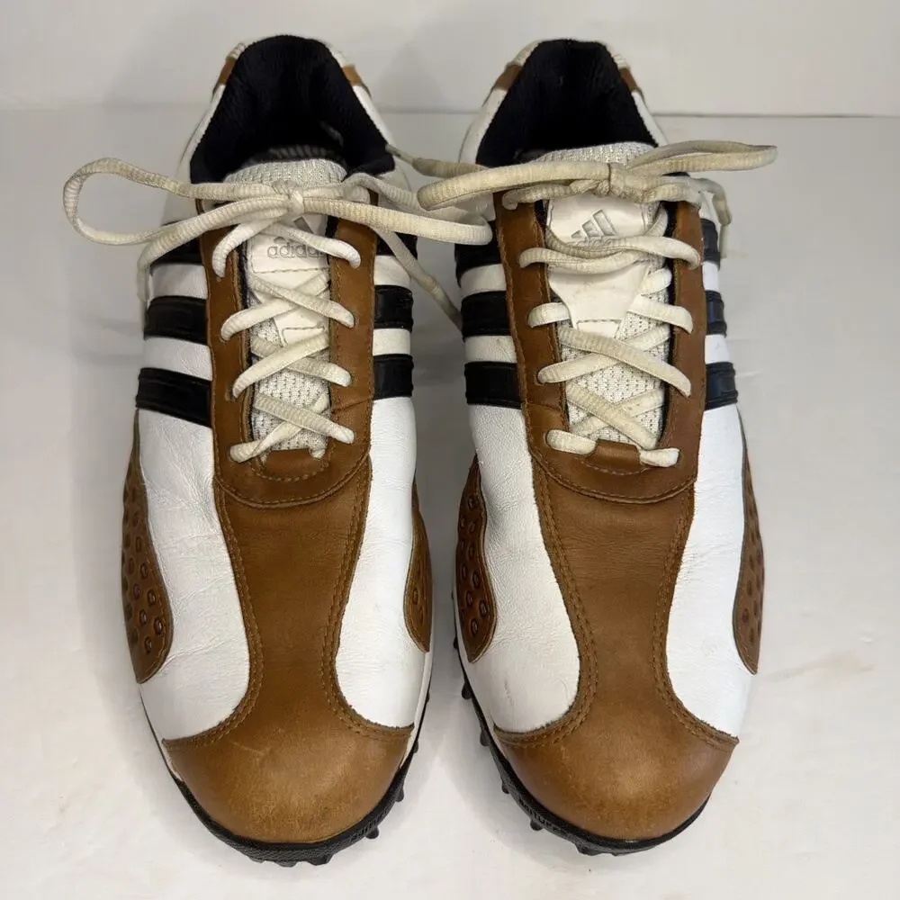 Adidas Mens Size 10 Golf Shoes White Brown Leather Spiked Art No 816147